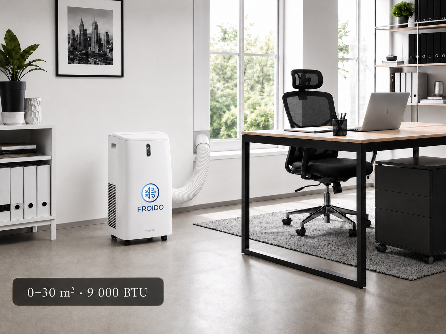 Climatiseur mobile FROIDO installé dans un espace professionnel à Bruxelles